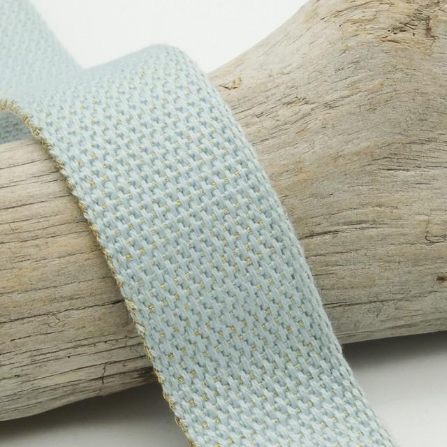 30mm Gold Lurex Cotton Ribbon in Sky Blue - Maison Klem